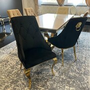 Krzesło glamour złote William II - krzesła czarne pikowane guzikami z kołatką lew Bellacasa