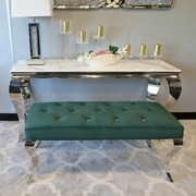 Pufa Ławka Ludwik Green glamour - podnóżek zielony pikowany kryształkami lub guzikami Bellacasa