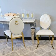 Krzesło Ludwik II Gold glamour White z kołatką - złote krzesła pikowane guzikami Bellacasa