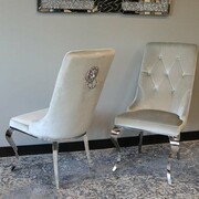 Krzesło glamour Antonio Silver z kołatką pikowane guzikami - krzesło tapicerowane szare Bellacasa