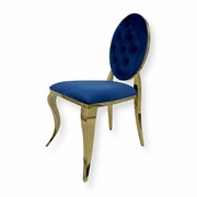 Krzesło Ludwik II Gold glamour Blue - złote krzesła pikowane guzikami Bellacasa