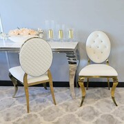 Krzesło Ludwik II Gold glamour White z przeszyciami - złote krzesła pikowane kryształkami Bellacasa