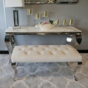 Pufa Ławka Ludwik Beige glamour - podnóżek beżowy pikowany kryształkami lub guzikami Bellacasa