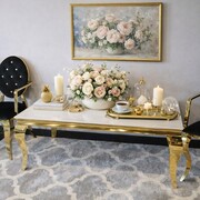 Ława glamour Ludwik Gold - stal szlachetna złota blat kamienny nowoczesny Bellacasa