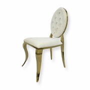 Krzesło Ludwik II Gold glamour Beige - złote krzesła pikowane kryształkami Bellacasa
