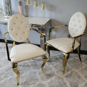 Krzesło Ludwik II Gold glamour Arms White - złote krzesła pikowane kryształkami, kołatka Bellacasa