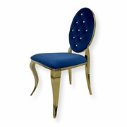 Krzesło Ludwik II Gold glamour Blue - złote krzesła pikowane kryształkami Bellacasa