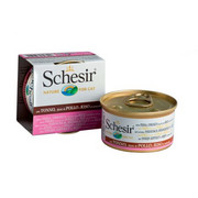 Schesir Adult w galaretce tuńczyk i kurczak z ryżem 85g x 12 + prezent SCHESIR