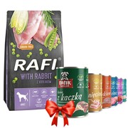 Rafi Adult z królikiem 10kg + Fafik karma mokra mix smaków 400g x 6 + prezent RAFI