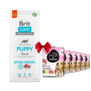 Brit Care Hypoallergenic Puppy Lamb 12kg + Koema Junior mix 3 smaków 400g x 6 + prezent BRIT