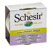 Schesir Adult w bulionie puszka tuńczyk z filetem z kurczaka 70g x 12 + prezent SCHESIR