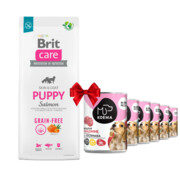 Brit Care Grain-free Puppy Salmon 12kg + Koema Junior mix 3 smaków 400g x 6 + prezent BRIT