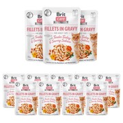 Brit Care Cat Pouch Fileciki w sosie z indykiem i łososiem 12x85g + prezent BRIT