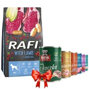 Rafi Adult z jagnięciną 10kg + Fafik karma mokra mix smaków 400g x 6 + prezent RAFI