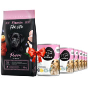 Fitmin Dog For Life Puppy 12kg + Koema Junior pakiet próbny (mix 3 smaków) 400g x 6 + prezent FITMIN