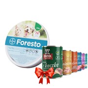 Bayer Foresto Obroża insektobójcza dla małych psów i kotów poniżej 8kg + Fafik karma mokra mix smaków 6x400g + prezent BAYER