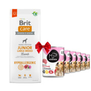 Brit Care Hypoallergenic Junior Large Breed Lamb 12kg + Koema Junior mix 3 smaków 400g x 6 + prezent BRIT