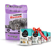 Żwirek Super Benek Lawenda 25l + Koema mus dla kota Pakiet próbny 400g x 4 + prezent BENEK