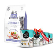 Brit Care Cat Grain-free Sterilized Weight Control 2kg + Koema mus dla kota Pakiet próbny 400g x 4 + prezent BRIT