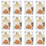 Brit Care Cat Sterilized Fileciki w sosie Łosoś i tuńczyk z rokitnikiem i nasturcją 85g x 12 + prezent BRIT