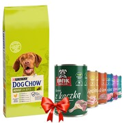 Dog Chow Adult Chicken 14kg + Fafik karma mokra mix smaków 6x400g + prezent PURINA DOG CHOW