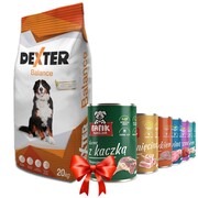 Dexter Balance Large Breed z witaminami 20kg + Fafik karma mokra mix smaków 6x400g + prezent DEXTER