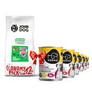 John Dog Good Form małe rasy Wieprzowina z wołowiną 12kg + Koema mix 3 smaków 400g x 6 + prezent JOHN DOG