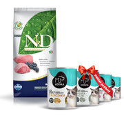 Farmina N&D Prime Cat Adult Lamb & Blueberry 5kg + Koema mus dla kota Pakiet próbny 400g x 4 + prezent FARMINA