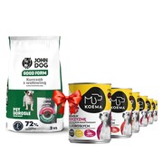 John Dog Good Form małe rasy Kurczak z wołowiną 3kg + Koema mix 3 smaków 400g x 6 + prezent JOHN DOG