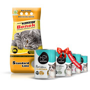 Żwirek Super Benek Naturalny 25l + Koema mus dla kota Pakiet próbny 400g x 4 + prezent BENEK
