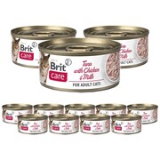 Brit Care Cat Fileciki z tuńczyka z kurczakiem i mlekiem 12x70g + prezent BRIT