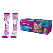 Whiskas Adult Rybne Przysmaki w galaretce 85g x 40 (multipak x 1) + skarpetki rozmiar 36-38 + prezent WHISKAS