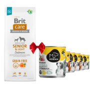 Brit Care Grain-free Senior & Light Salmon 12kg + Koema mix 3 smaków 800g x 6 + prezent BRIT