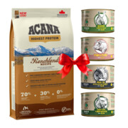 Acana Highest Protein Ranchlands Dog 6kg + Benji's Planet Zestaw Degustacyjny 410g x 4 + prezent ACANA