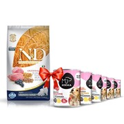 Farmina N&D Ancestral Grain Puppy Medium & Maxi Lamb & Blueberry 12kg + Koema Junior karma mokra 93% mięsa - 6x400g + prezent FARMINA