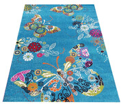 Niebieski dywan dla dziewczynki w motyle - Dislo 400 x 500 cm Profeos