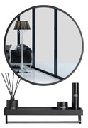 Czarne lustro łazienkowe 70 cm średnicy z półką - Traves Edinos