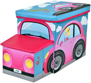 Różowa pufa autko z podwójnym schowkiem na zabawki - Pesti 4X Elior