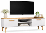 Skandynawska szafka RTV na dębowych nóżkach biały + hikora - Avec 5X 120cm Edinos