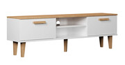 Długa szafka RTV na dębowych nóżkach biały + hikora - Avec 6X 160 cm Edinos