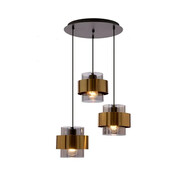 Elegancka lampa wisząca z trzema kloszami w mosiężnych okręgach - V102-Fizi Lumes