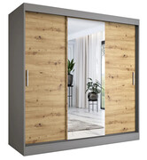 Szafa przesuwna antracyt + dąb artisan 200 cm - Massi 6X Edinos