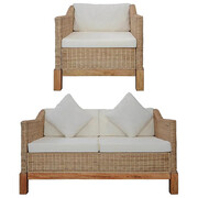 2-częściowy zestaw wypoczynkowy, sofa i fotel, naturalny rattan - Otma 3F Edinos