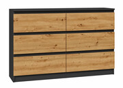Długa komoda loft z szufladami antracyt + dąb artisan - Berta 2X 140 cm Edinos