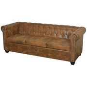 3-osobowa brązowa sofa w stylu Chesterfield - Xavier 3Q Edinos