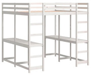 Białe łóżko na antresoli z podwójnym biurkiem 140x200 - Vasmo 3X Edinos