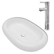 Owalna umywalka nablatowa z baterią - Leli 4X Edinos