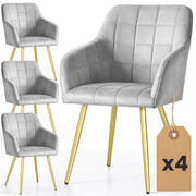 Zestaw 4 szarych krzeseł pikowanych w stylu glamour - Cormelis 5X Elior