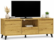 Minimalistyczna szafka pod telewizor z szufladą dąb artisan - Bilgo 9X Edinos Premium