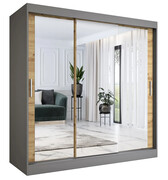 Szafa przesuwna z lustrem antracyt + dąb artisan 200 cm - Kukkin 6X Edinos